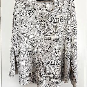 Black and White Leaf Print Women's Top